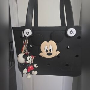 Black Mickey Mouse Tote Bag with Keychain Bogg/Croc style Bag